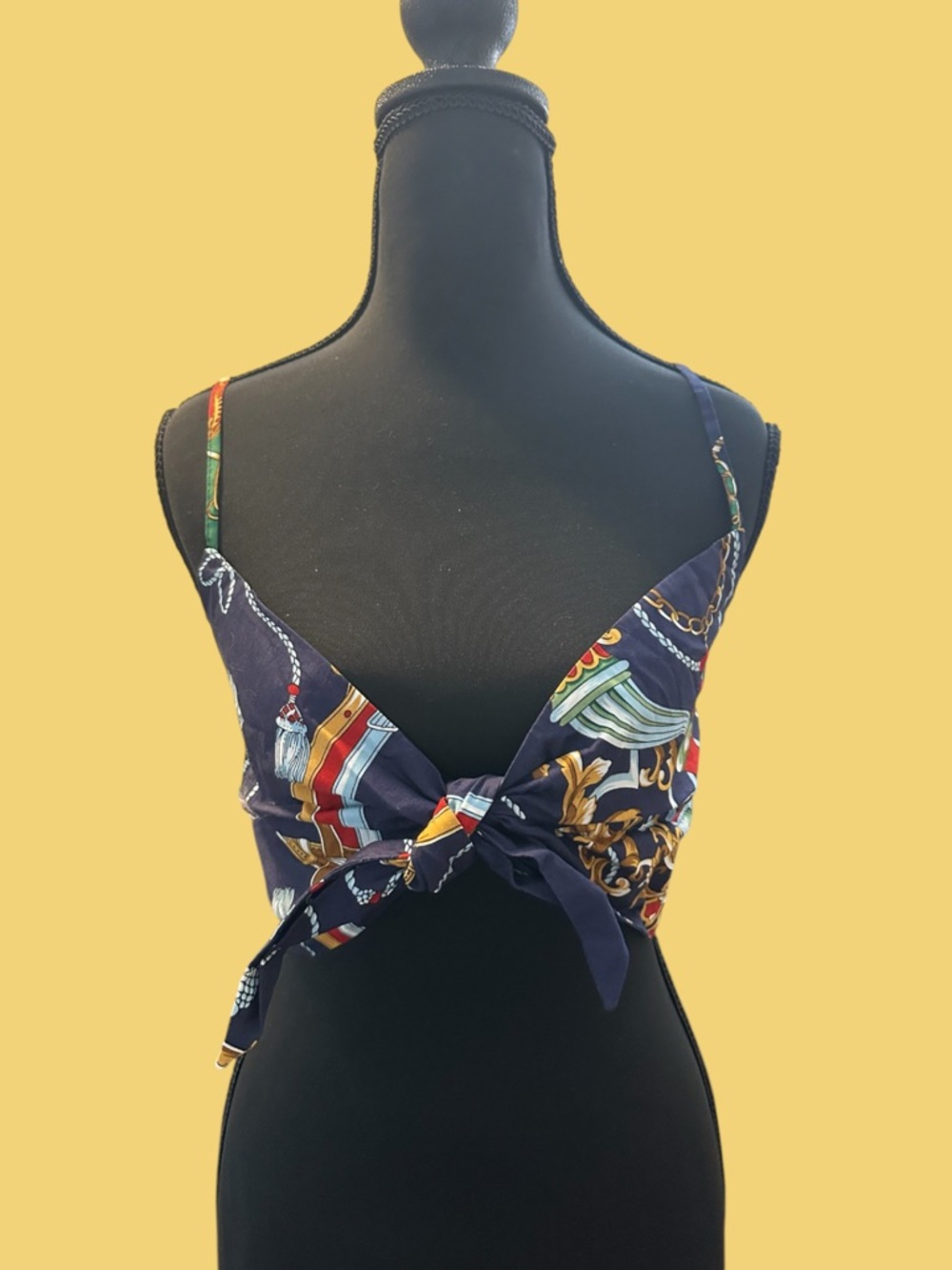 NWT ZARA Navy Printed Tie-Front Crop Top